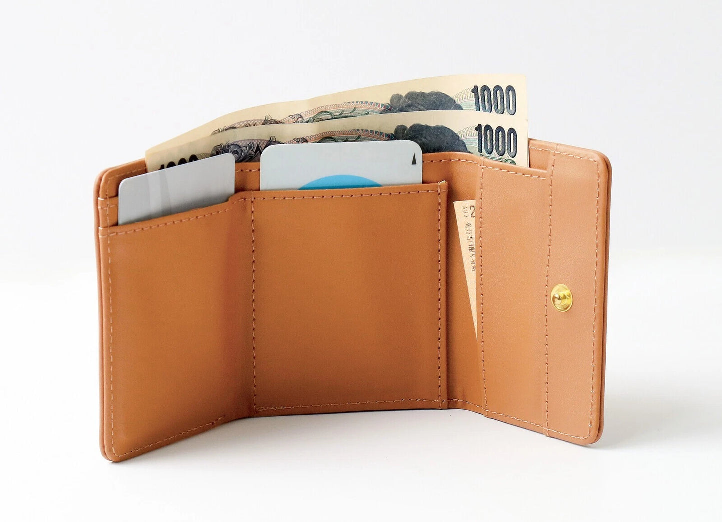 SNOOPY Palm-sized Compact Tri-fold wallet Synthetic Leather Olive From JAPAN NEW