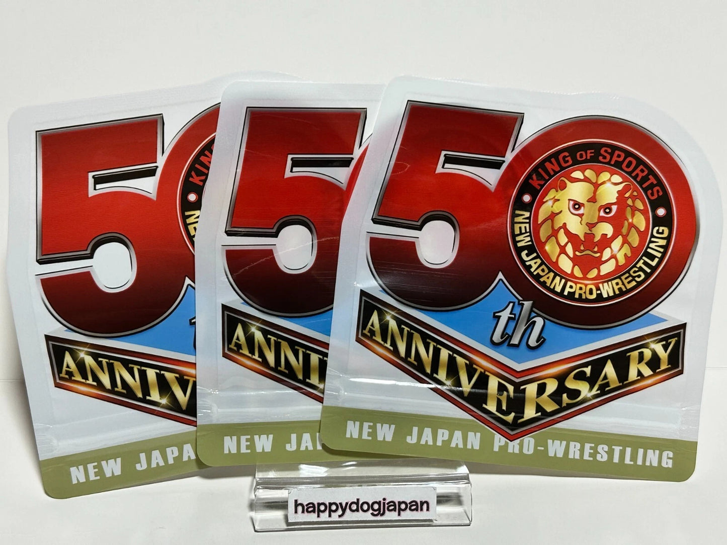 NEW JAPAN PRO-WRESTLING 50th Anniversary Zip Bag 3piece die cut film From JAPAN