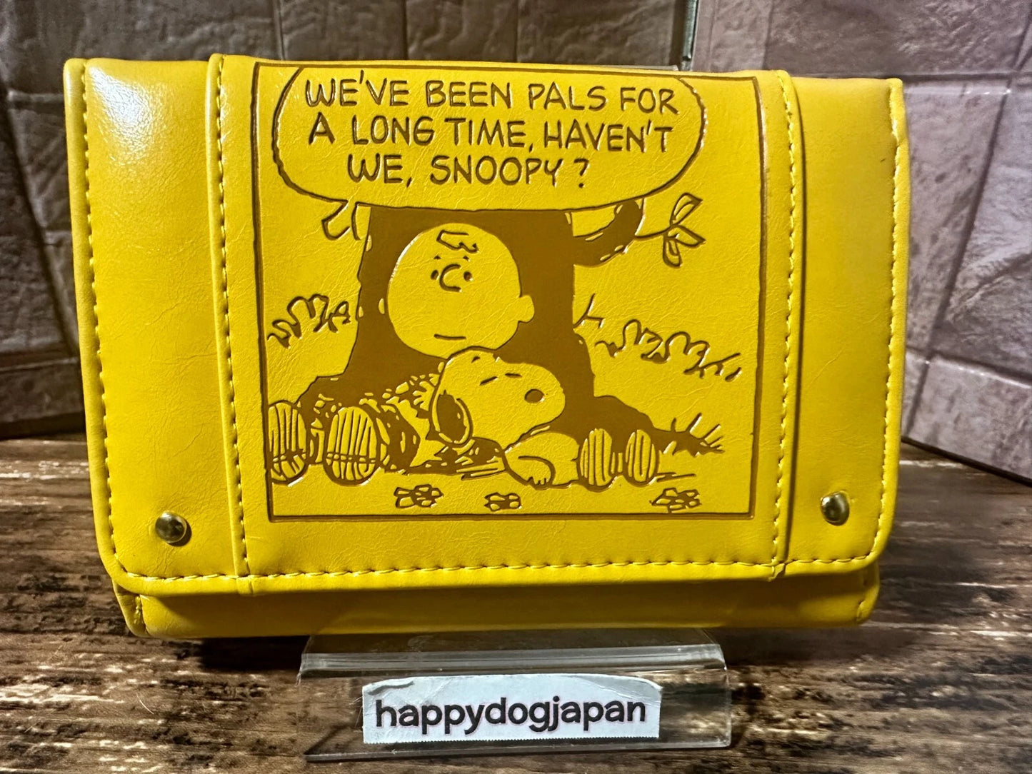 SNOOPY Famous Quotes Series Bi-fold Wallet Synthetic Leather Yellow JAPAN NEW