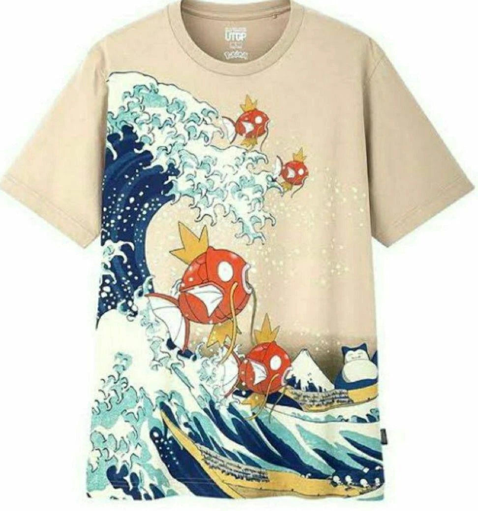 POKEMON Magikarp Hokusai Uniqlo T-Shirt S size Short Sleeve Crew Neck JAPAN