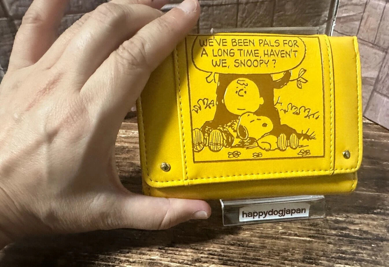 SNOOPY Famous Quotes Series Bi-fold Wallet Synthetic Leather Yellow JAPAN NEW