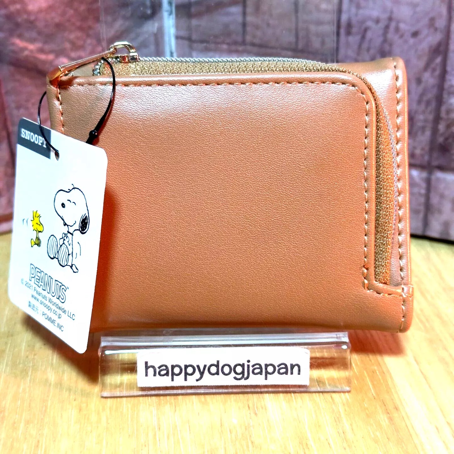 SNOOPY Palm-sized Compact Tri-fold wallet Synthetic Leather Brown From JAPAN NEW