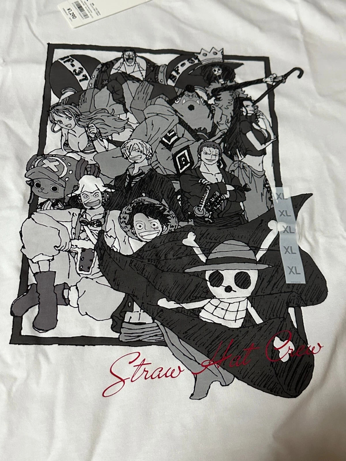 ONE PIECE x GU TV 25th Anniversary STRAW HAT CREW T-shirt White XL Size JAPAN