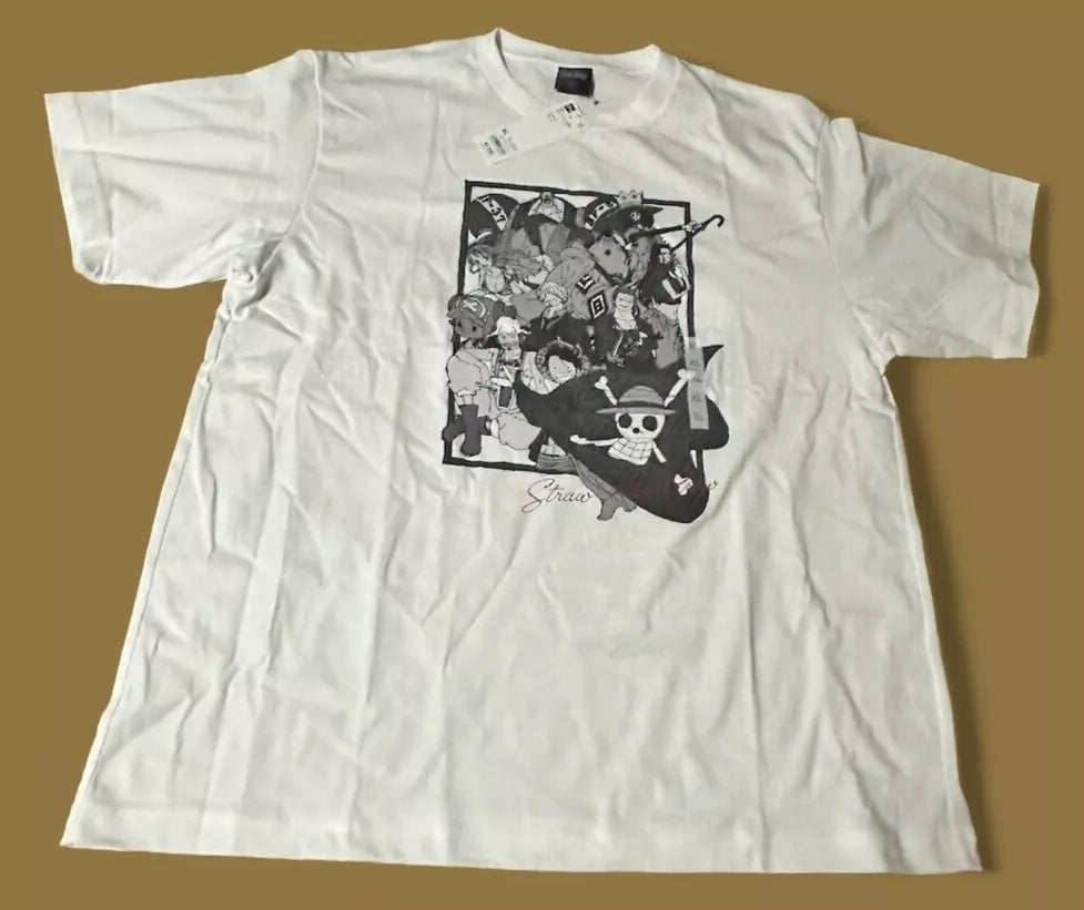 ONE PIECE x GU TV 25th Anniversary STRAW HAT CREW T-shirt White XL Size JAPAN