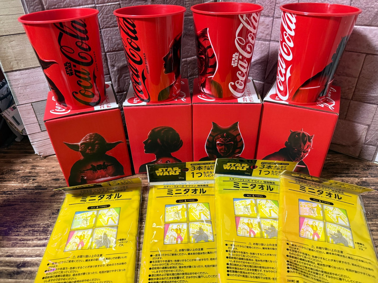 Coca Cola Collaboration Star Wars Tumbler Cups + Mini Towels Complete Set JAPAN1
