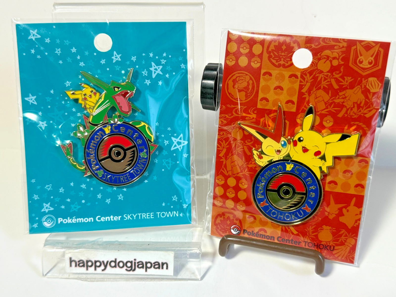 Pokemon Center Japan Limited Pin Skytree Rayquaza Pikachu & Tohoku Victini Badge0