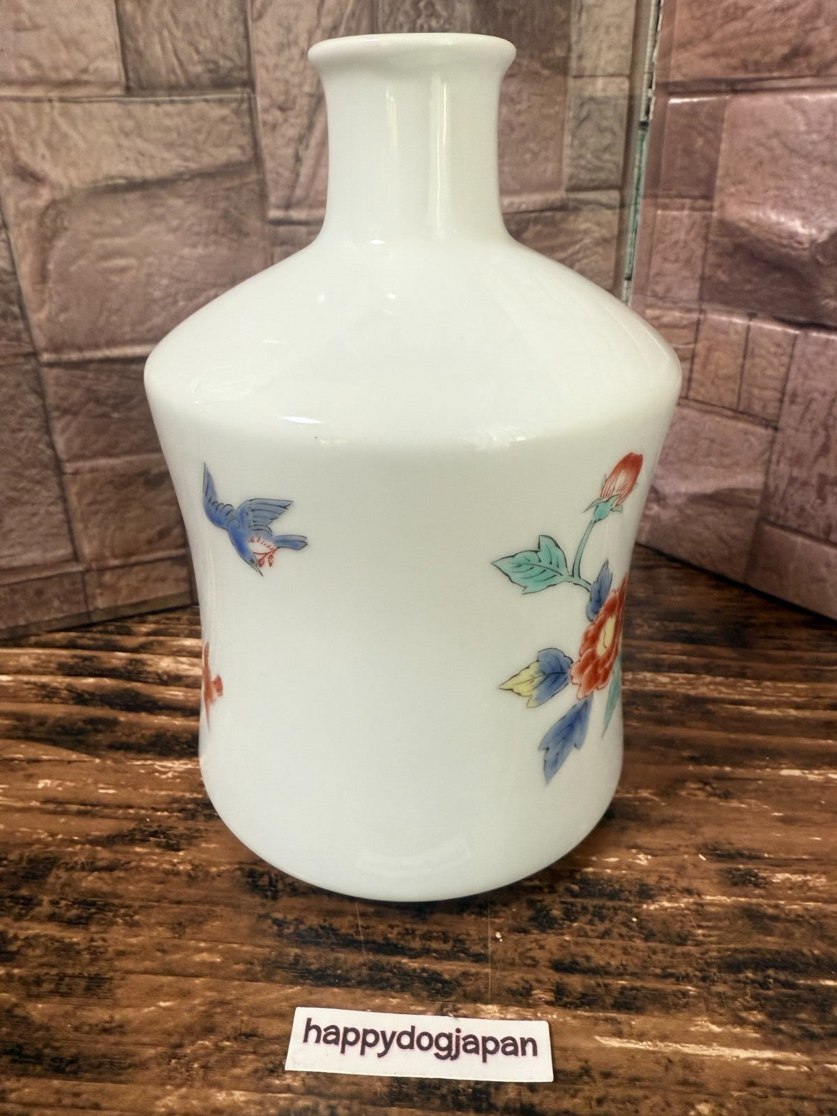 Vintage 1970s Suntory Whisky Ceramic Decanter Bottle Empty Japan Flower Bird3