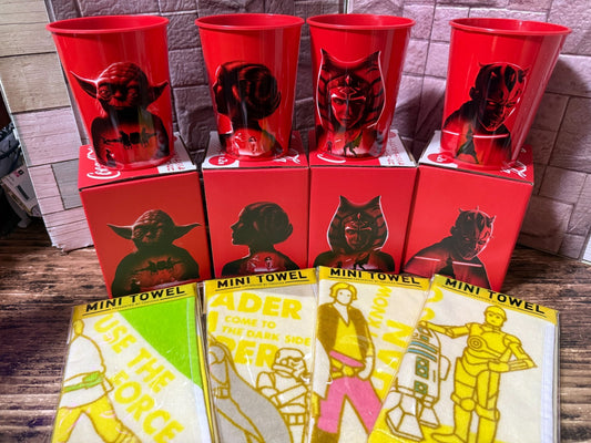 Coca Cola Collaboration Star Wars Tumbler Cups + Mini Towels Complete Set JAPAN0