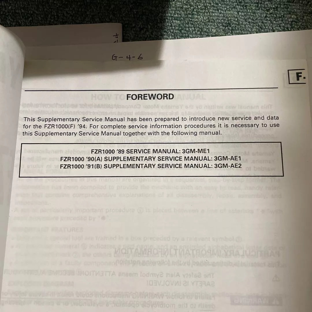 YAMAHA FZR1000 (F) '94 Service Manual 3GM-AE3 English Version from Japan