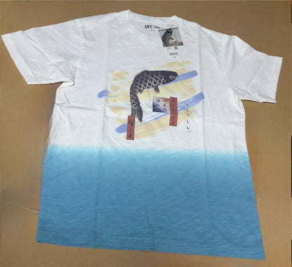 UNIQLO 2024 Ukiyoe Japanese Art Swimming Carp T-shirt White Size L From JAPAN