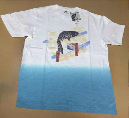 UNIQLO 2024 Ukiyoe Japanese Art Swimming Carp T-shirt White Size L From JAPAN