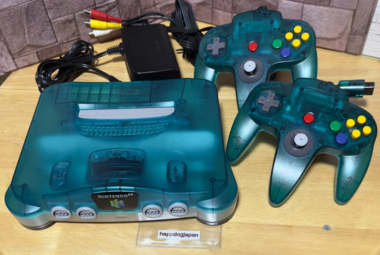 Nintendo 64 Clear Blue Console 2 Controllers NTSC-J Power & AV Cable Tested JPN