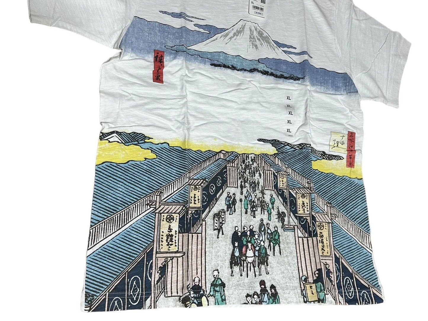 UNIQLO 2024 Ukiyoe Mt.Fuji & Townscape design T-shirt White Size XL From JAPAN