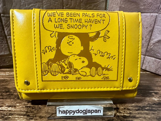 SNOOPY Famous Quotes Series Bi-fold Wallet Synthetic Leather Yellow JAPAN NEW