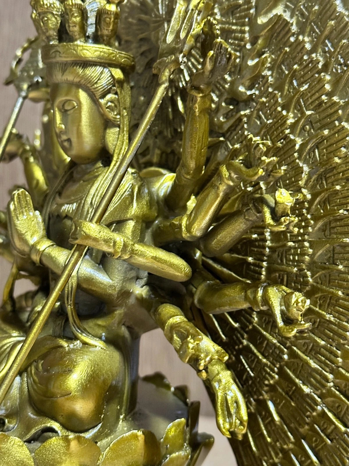 Thousand-Armed Kannon Bodhisattva Buddhist carving 9.8in Brass From JAPAN