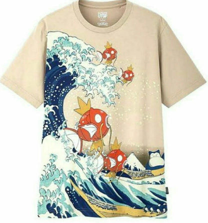 POKEMON Magikarp Hokusai Uniqlo T-Shirt S size Short Sleeve Crew Neck JAPAN
