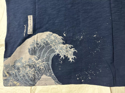 UNIQLO 2023 Ukiyoe Japanese Art rough waves T-shirt Navy Size L From JAPAN