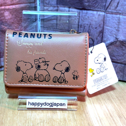 SNOOPY Palm-sized Compact Tri-fold wallet Synthetic Leather Brown From JAPAN NEW