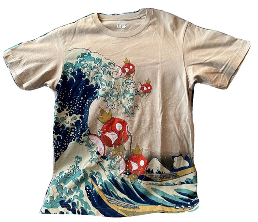 POKEMON Magikarp Hokusai Uniqlo T-Shirt S size Short Sleeve Crew Neck JAPAN