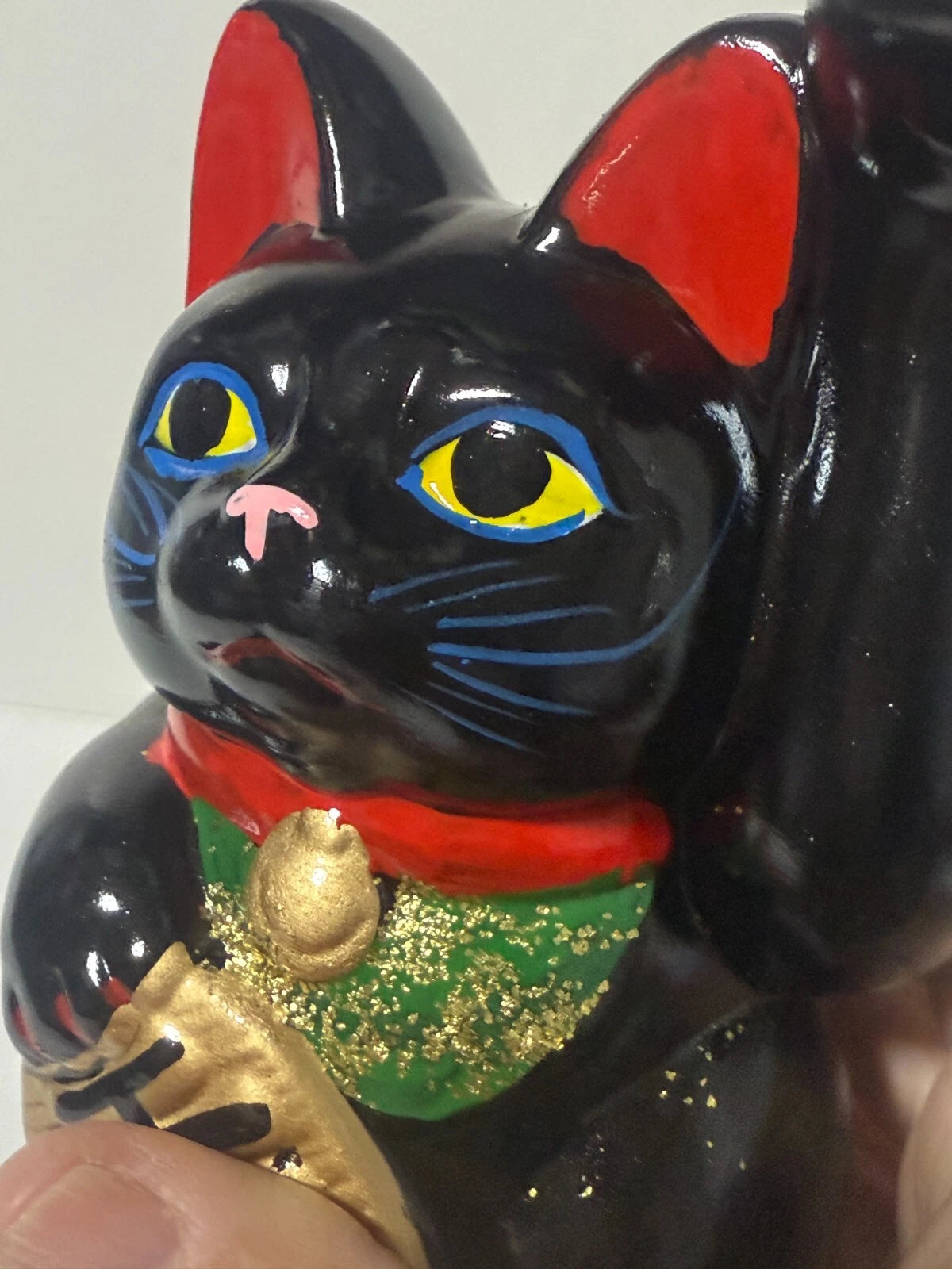 JAPANESE Lucky Cat Seto were 千万両 Long-Handed Black Cat (Left) 5.1 in Piggy Bank