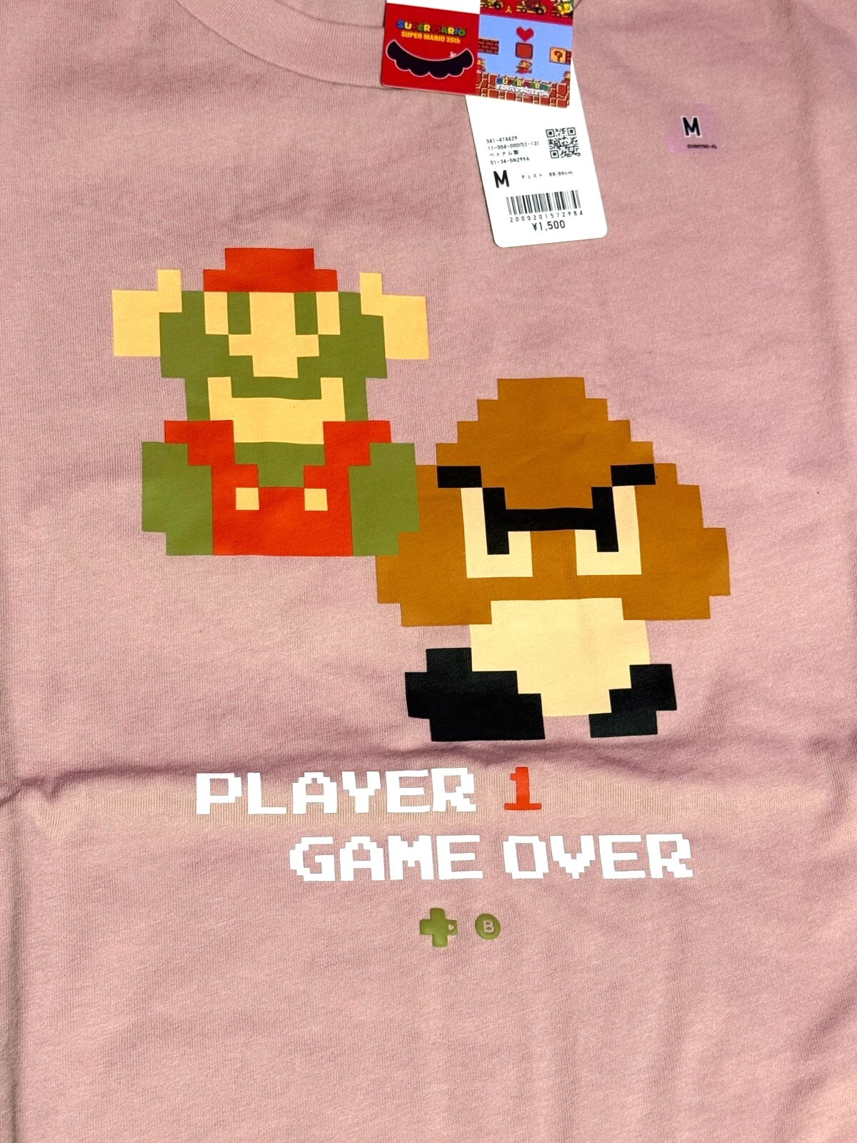 SUPER MARIO BRO. Uniqlo 2025 T-shirt regular Game Over Pink Size M From JAPAN
