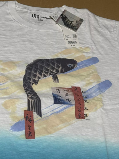 UNIQLO 2024 Ukiyoe Japanese Art Swimming Carp T-shirt White Size L From JAPAN
