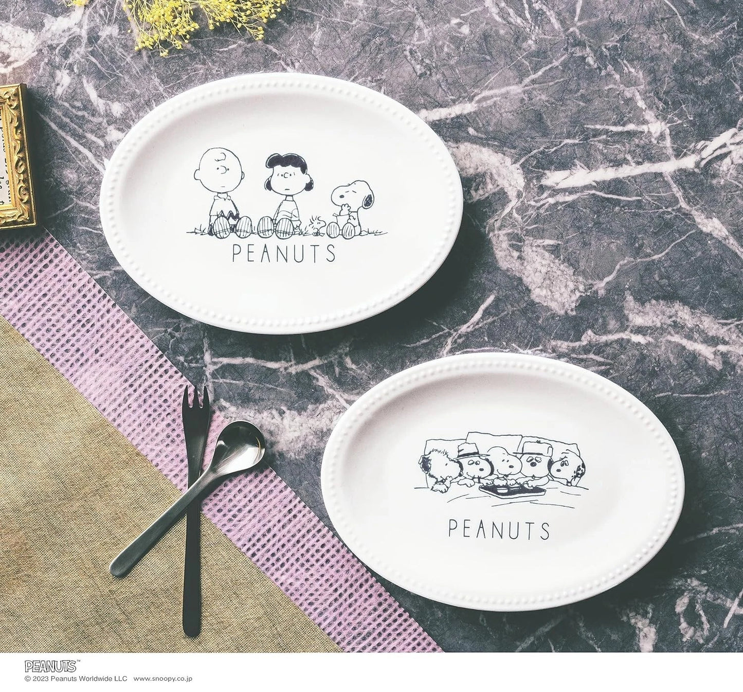 Cookpad-Plus Winter issue Magazine set of 2 Snoopy Porcelain Oval Plate JAPAN