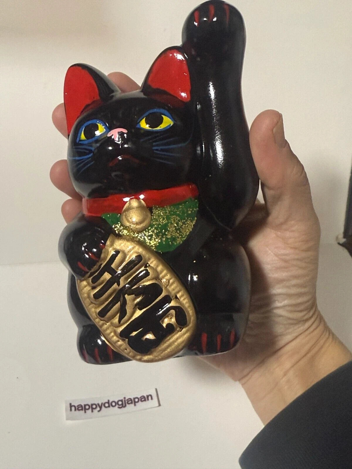 JAPANESE Lucky Cat Seto were 千万両 Long-Handed Black Cat (Left) 5.1 in Piggy Bank
