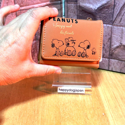 SNOOPY Palm-sized Compact Tri-fold wallet Synthetic Leather Brown From JAPAN NEW