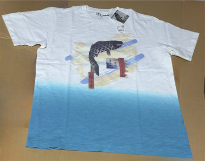 UNIQLO 2024 Ukiyoe Japanese Art Swimming Carp T-shirt White Size XL From JAPAN