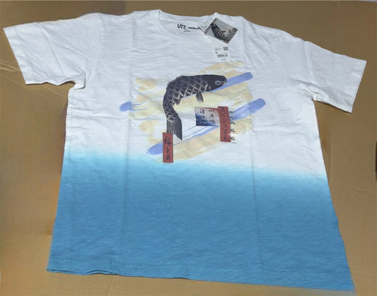 UNIQLO 2024 Ukiyoe Japanese Art Swimming Carp T-shirt White Size XL From JAPAN