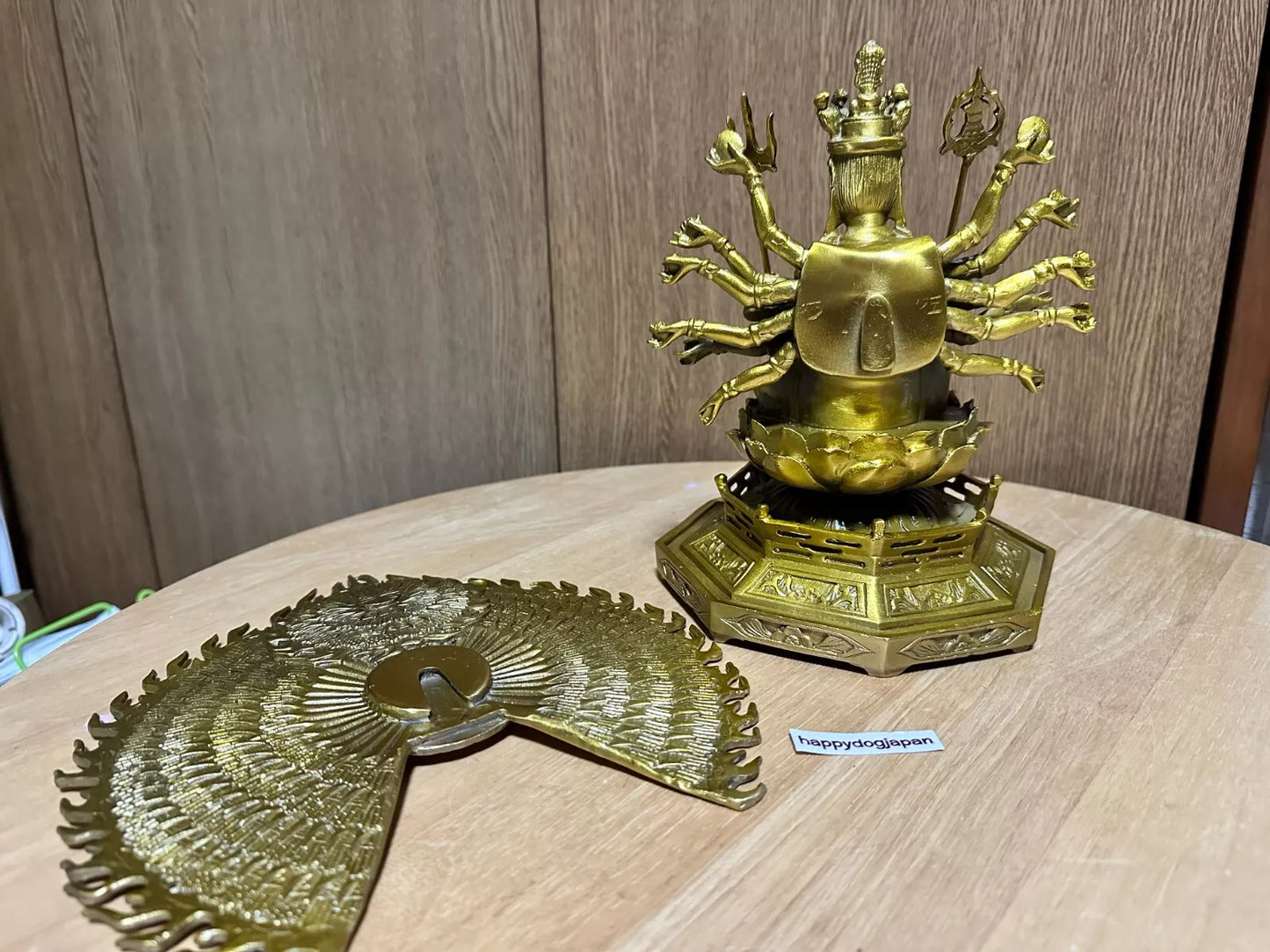Thousand-Armed Kannon Bodhisattva Buddhist carving 9.8in Brass From JAPAN