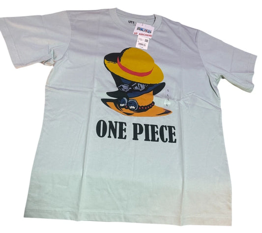 ONE PIECE x Uniqlo 2025 T-shirt Three Brothers Hats LIGHT BLUE L size From JAPAN