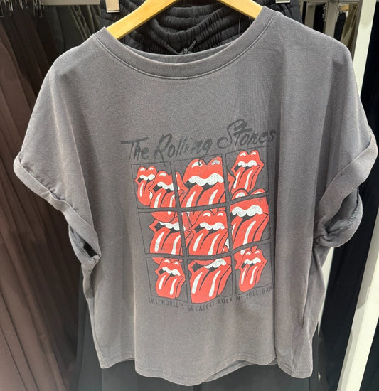 The Rolling Stones x GU T-shirt Lip and Tongue Dark Gray XL Size From JAPAN