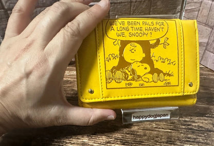 SNOOPY Famous Quotes Series Bi-fold Wallet Synthetic Leather Yellow JAPAN NEW
