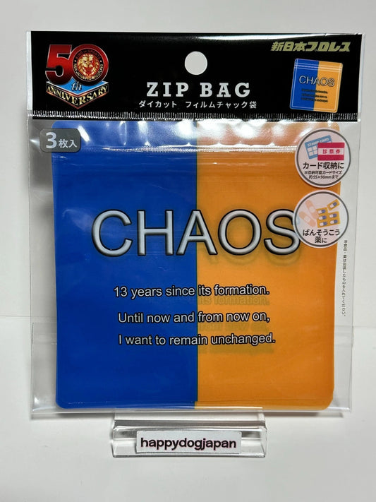 NEW JAPAN PRO-WRESTLING 50th Anniversary Zip Bag 3piece die cut film CHAOS JAPAN