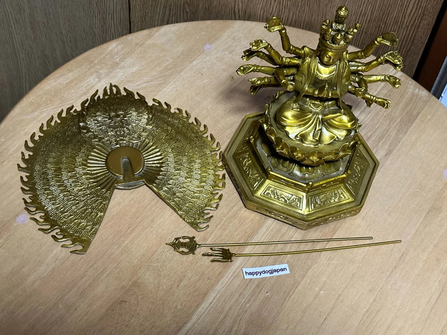 Thousand-Armed Kannon Bodhisattva Buddhist carving 9.8in Brass From JAPAN
