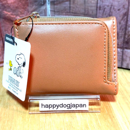 SNOOPY Palm-sized Compact Tri-fold wallet Synthetic Leather Brown From JAPAN NEW