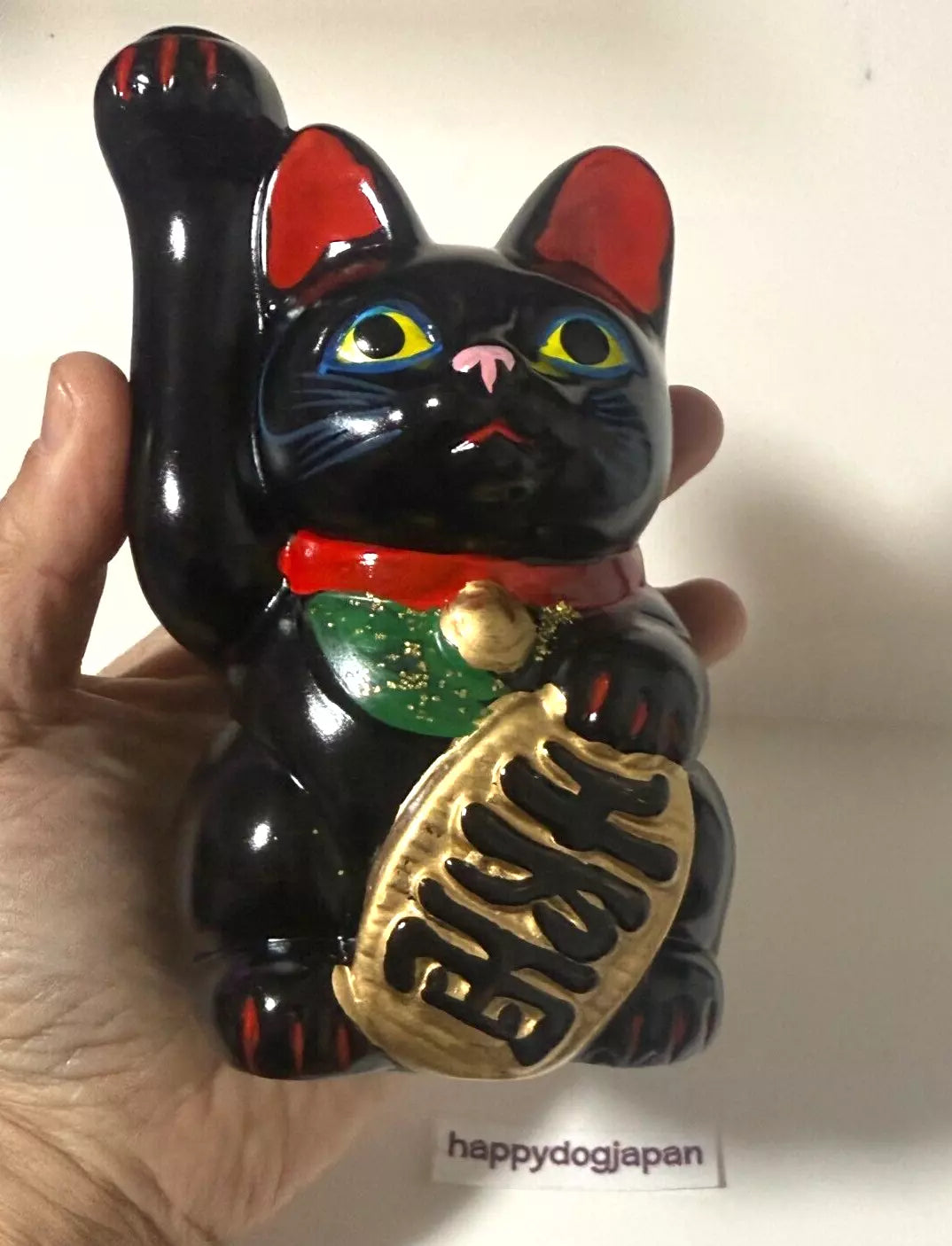 JAPANESE Lucky Cat Seto were 千万両 Long-Handed Black Cat (Right) 5.1 in Piggy Bank