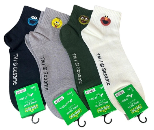 SESAME STREET x GU Size 27-29 cm UNISEX SOCKS 4p Navy Gray Green White JAPAN
