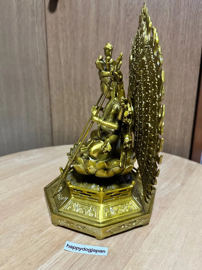Thousand-Armed Kannon Bodhisattva Buddhist carving 9.8in Brass From JAPAN