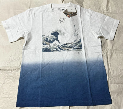 UNIQLO 2023 Ukiyoe Japanese Art Waves T-shirt White & Navy Size L From JAPAN