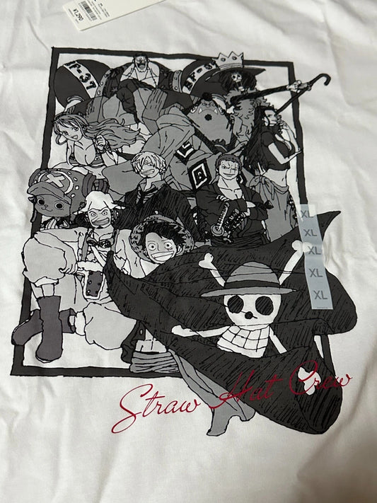 ONE PIECE x GU TV 25th Anniversary STRAW HAT CREW T-shirt White XL Size JAPAN