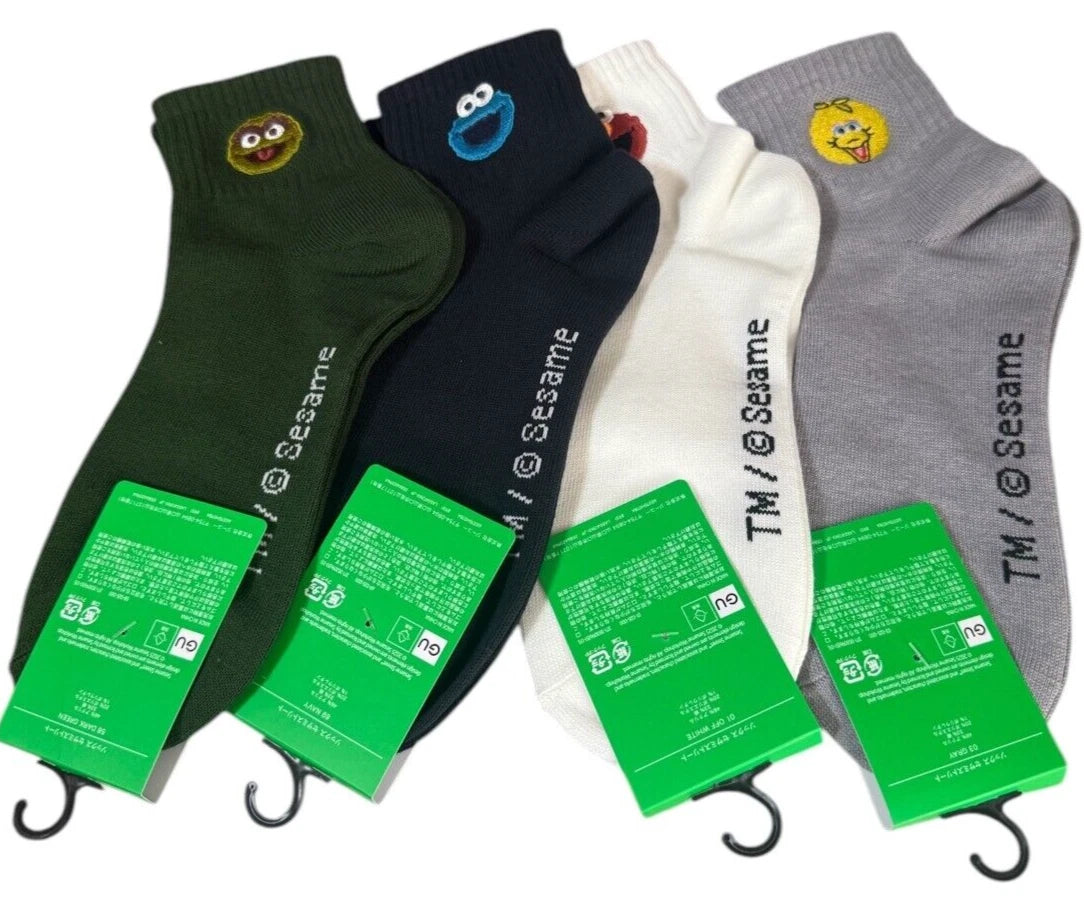 SESAME STREET x GU Size 25-27 cm UNISEX SOCKS 4p Navy Gray Green White JAPAN