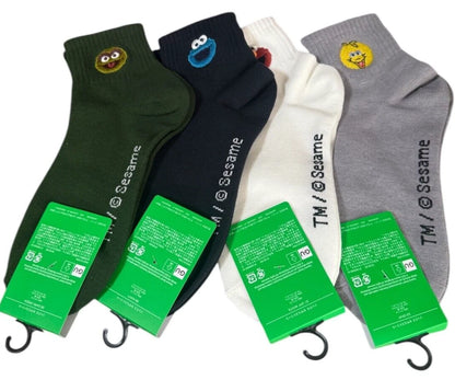 SESAME STREET x GU Size 25-27 cm UNISEX SOCKS 4p Navy Gray Green White JAPAN