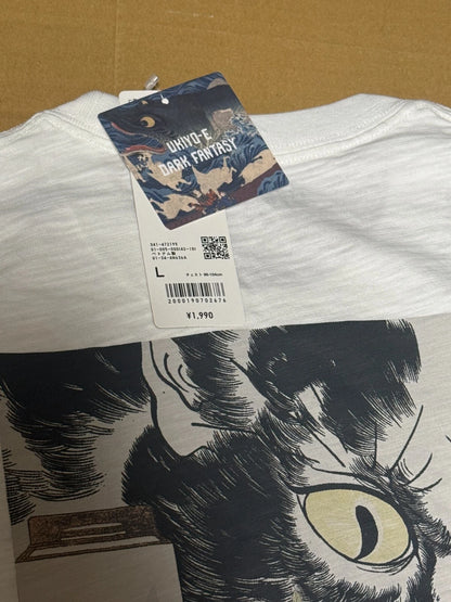 UNIQLO 2024 Ukiyoe Dark Fantasy Japanese Art T-shirt White Size L From JAPAN