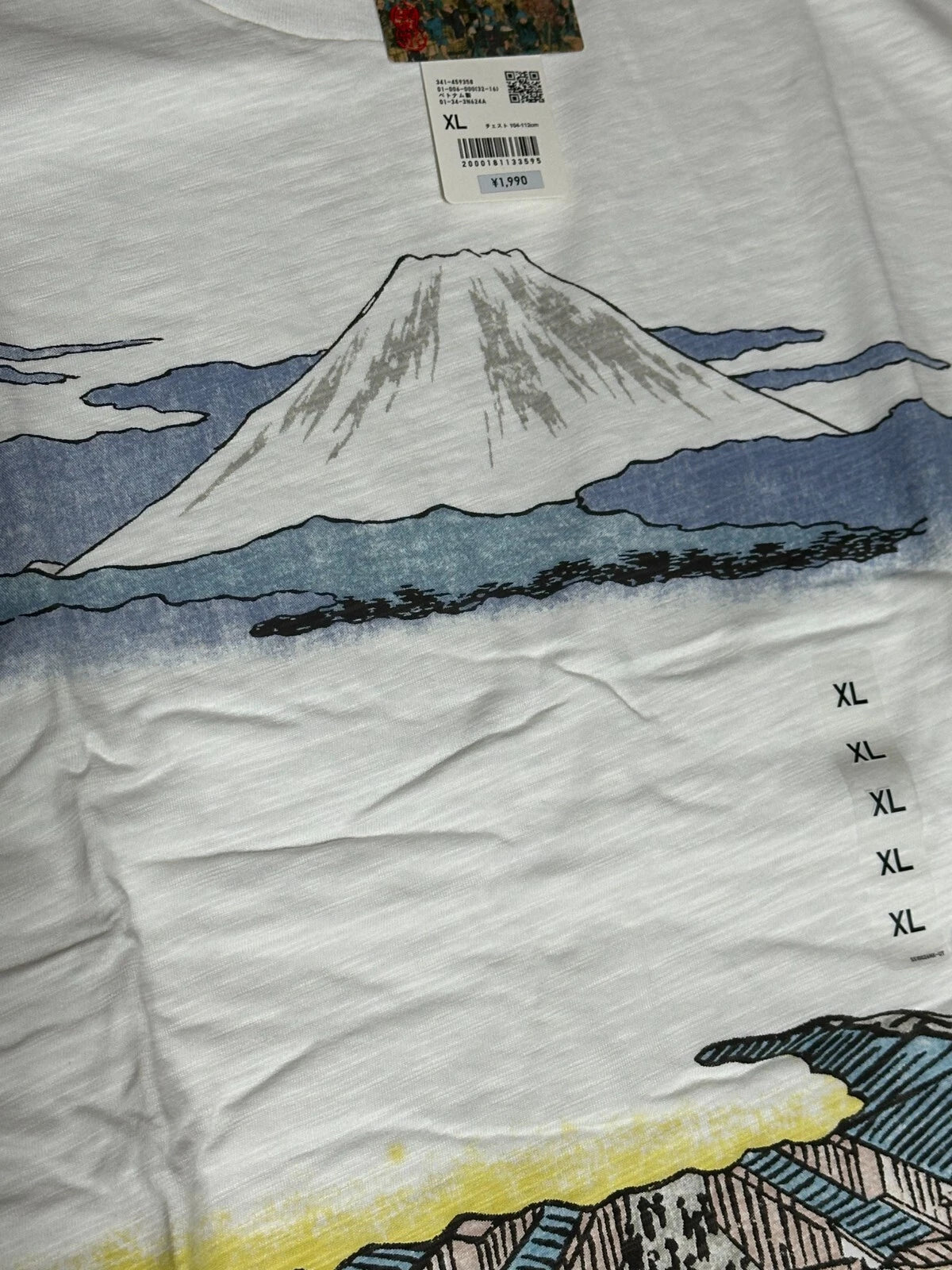 UNIQLO 2024 Ukiyoe Mt.Fuji & Townscape design T-shirt White Size XL From JAPAN