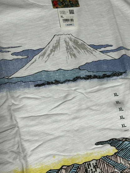 UNIQLO 2024 Ukiyoe Mt.Fuji & Townscape design T-shirt White Size XL From JAPAN