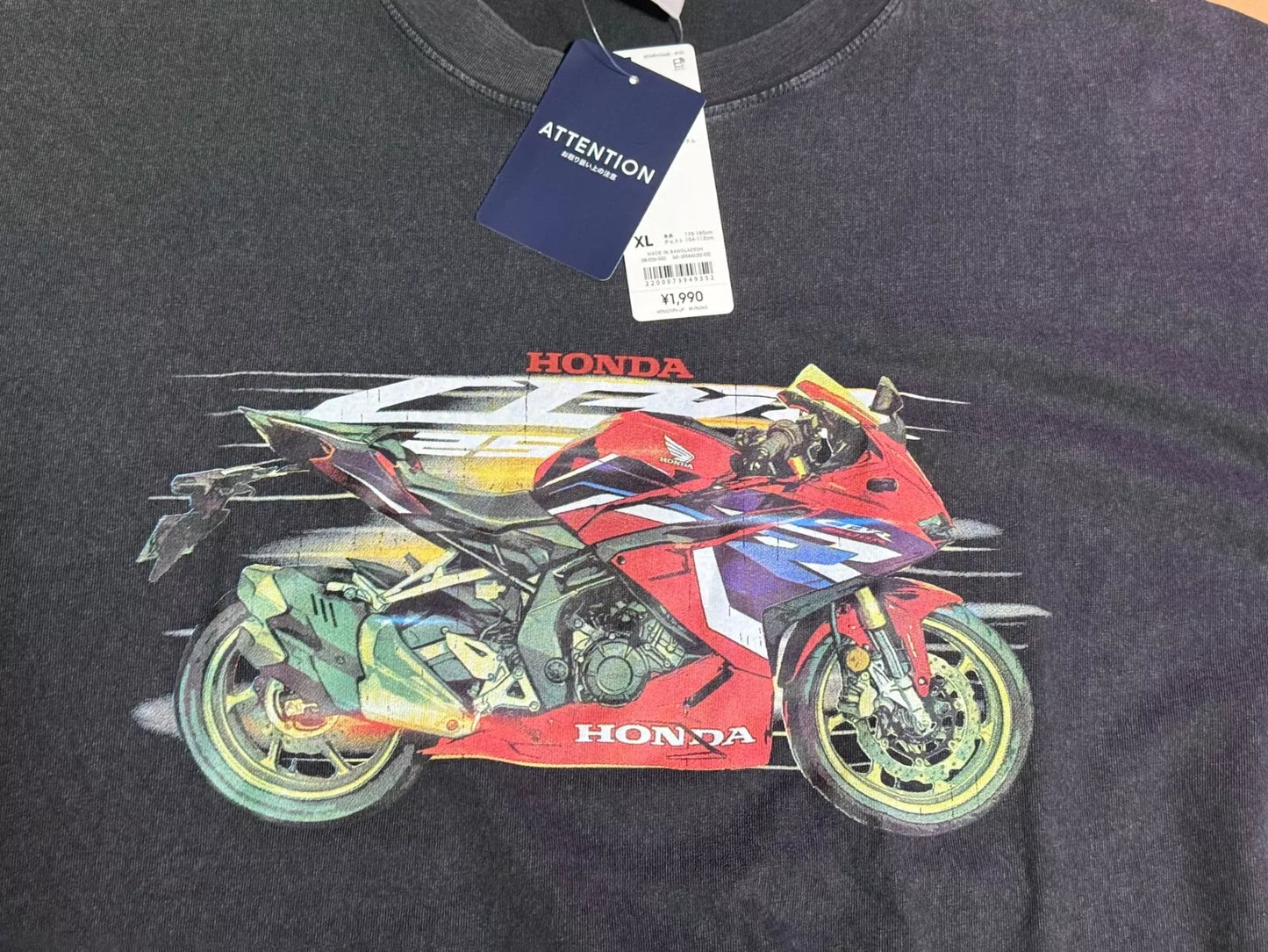 HONDA CBR250RR x GU Honda Official Licensed Product T-shirt Black XL Size JAPAN