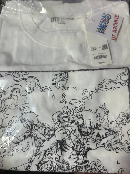 ONE PIECE x Uniqlo 2025 T-shirt regular crew neck Luffy & Ace L size From JAPAN